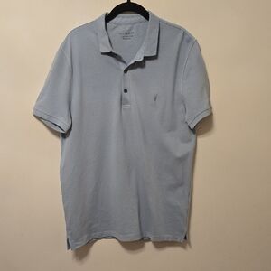 All Saints Men's Short Sleeve Sky Blue Polo Shirt Large